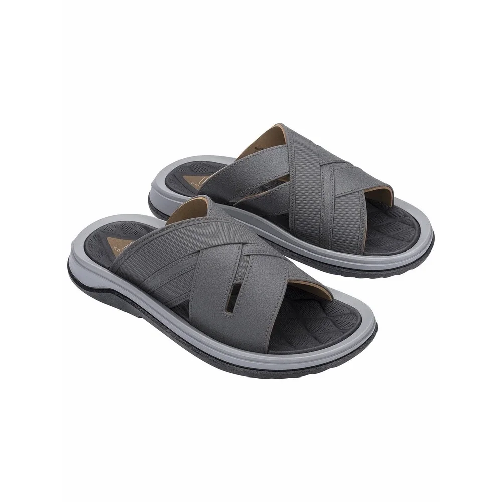 GEORGE Men's Size 8 Crossband Slide Sandals Faux Leather Arch Support • Grey